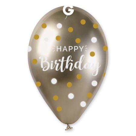 בלון GBS120 מודפס מבריק שמפניה נקודות יום הולדת שמח  085 (אנגלית)