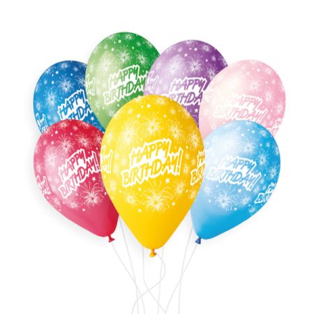 בלון GS110 מודפס יום הולדת שמח זיקוקים (אנגלית)