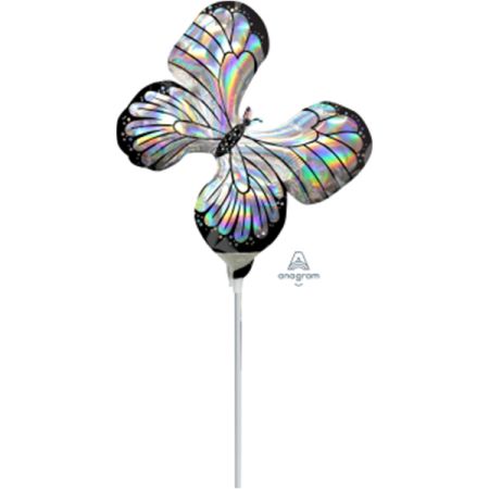 בלון על מקל 9- הולוגרפי צבעים מתחלפים שחור אפור פרפר