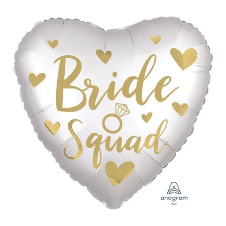 בלון מיילר 18-אנגלית Wedding לב Bride Squad  לבן זהב