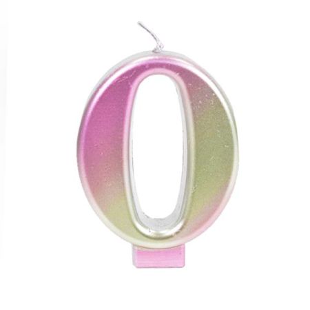 נר ורוד מטאלי עם מעמד לבן - ספרה0