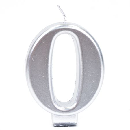 נר גדול עם מעמד שחור כסף מטאלי - ספרה 0