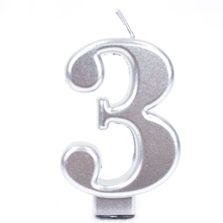 נר גדול עם מעמד שחור כסף מטאלי - ספרה 3