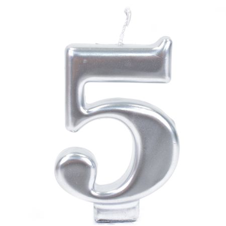 נר גדול עם מעמד שחור כסף מטאלי - ספרה 5