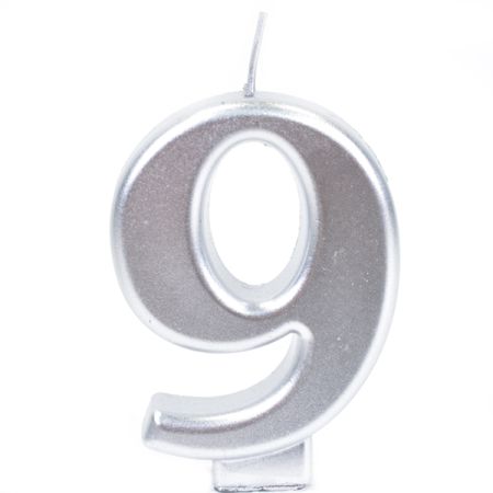 נר גדול עם מעמד שחור כסף מטאלי - ספרה 9