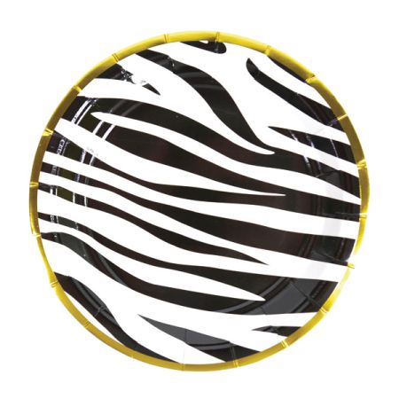 צלחות נייר 20 סמ- ספארי זברה עם הטבעת זהב