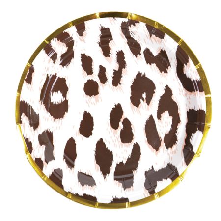 צלחות נייר 20 סמ-ספארי מנומר עם הטבעת זהב