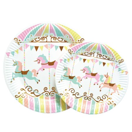 צלחות נייר 20 סמ 6 יח - חד קרן קרקס