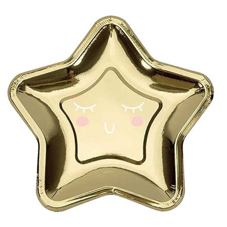 צלחות נייר בצורת כוכב זהב- 6 יח