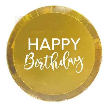 צלחות נייר 20 סמ עגולות- HB זהב לבן