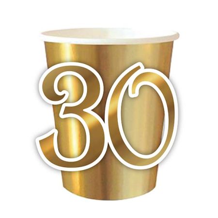 כוסות נייר 6יח-זהב עם מספר צורני-30