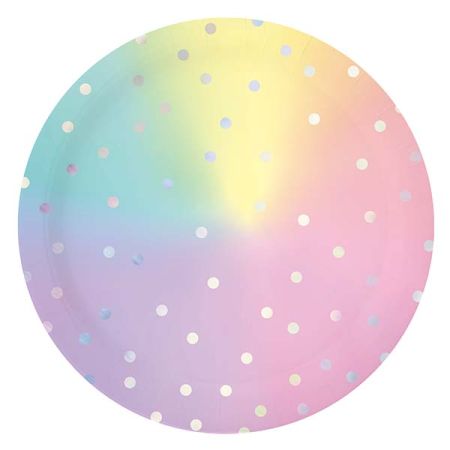 צלחות נייר 20 סמ עגולות- צבעי פסטל עם הטבעת כוכבים - 6 יח